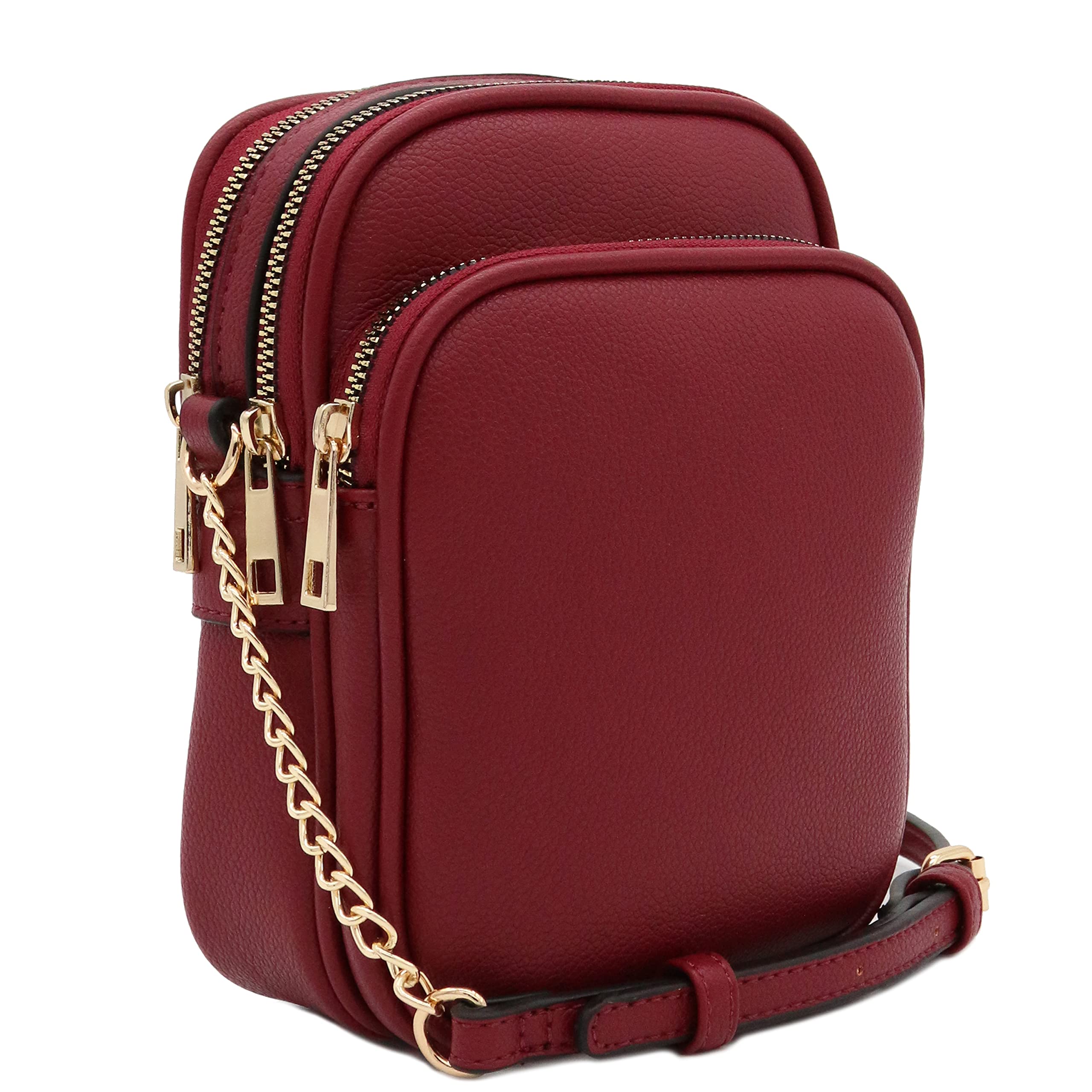 FashionPuzzle Multi Pocket PU Leather Casual Crossbody Bag with Adjustable Strap (Wine)