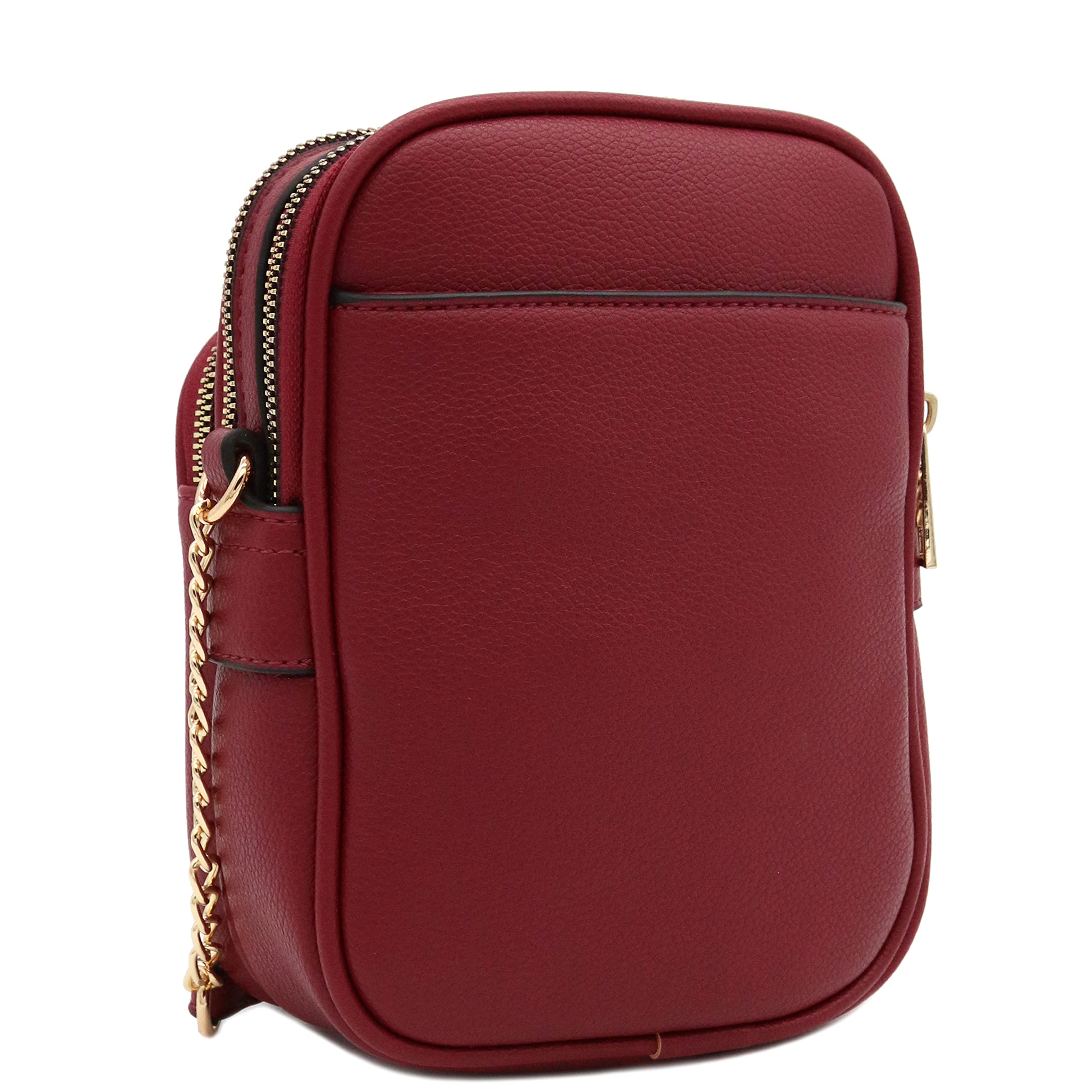 FashionPuzzle Multi Pocket PU Leather Casual Crossbody Bag with Adjustable Strap (Wine)