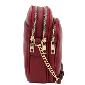 FashionPuzzle Multi Pocket PU Leather Casual Crossbody Bag with Adjustable Strap (Wine)