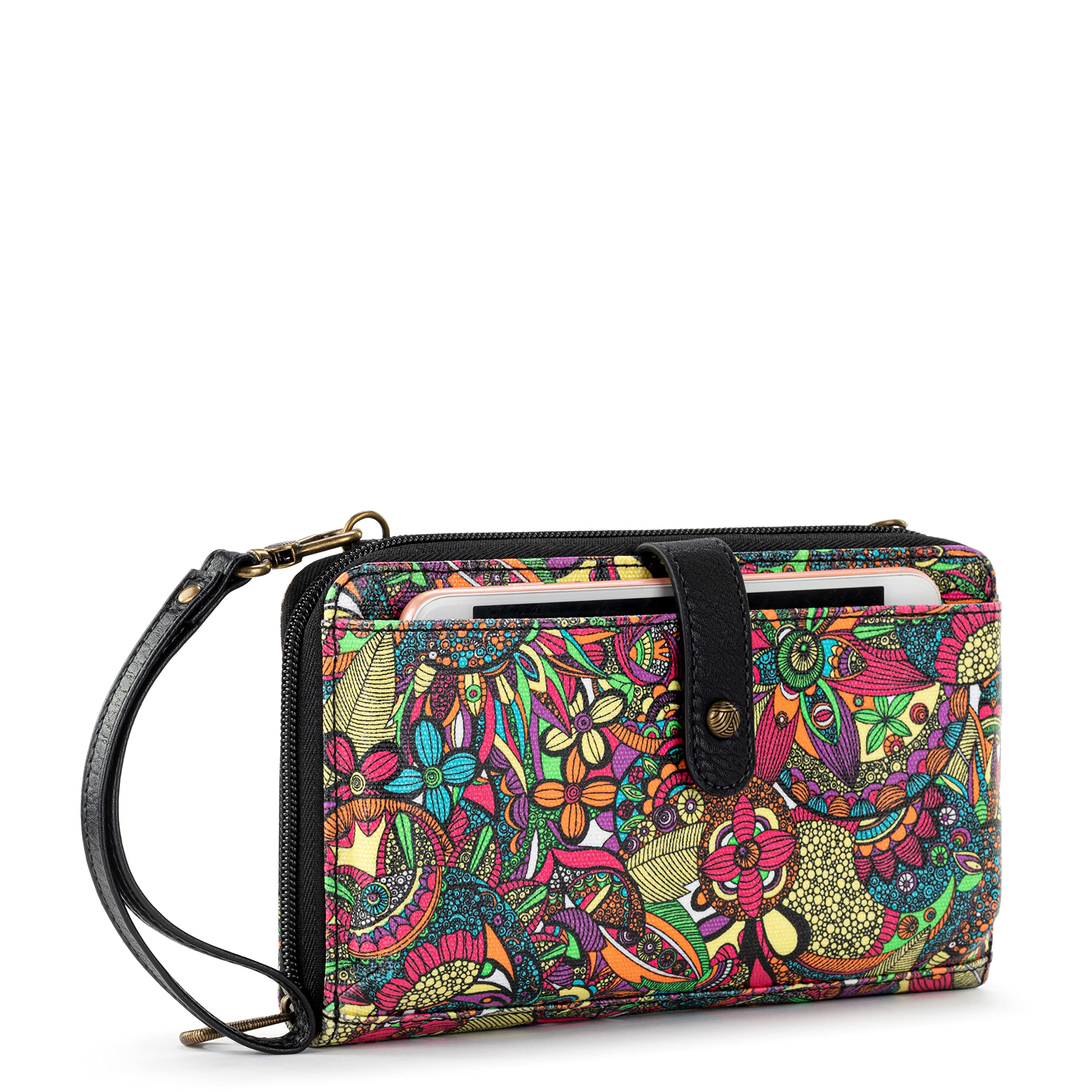 Sakroots Artist Circle Smartphone Crossbody in Coated Canvas, Detachable Wristlet Strap, Rainbow Spirit Desert II