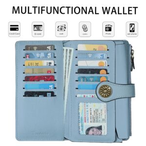 Travelambo Womens RFID Blocking Large Capacity Luxury Waxed Genuine Leather Clutch Wallet Multi Card Organizer