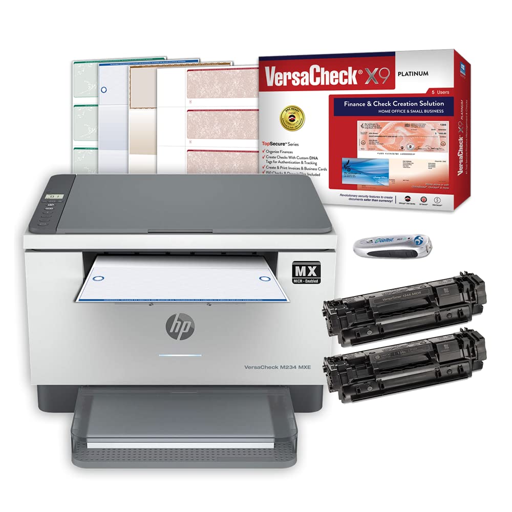 VersaCheck HP Laserjet M234 MXE MICR All-in-One Printer X9 Platinum 5-User Printing Software Bundle, White