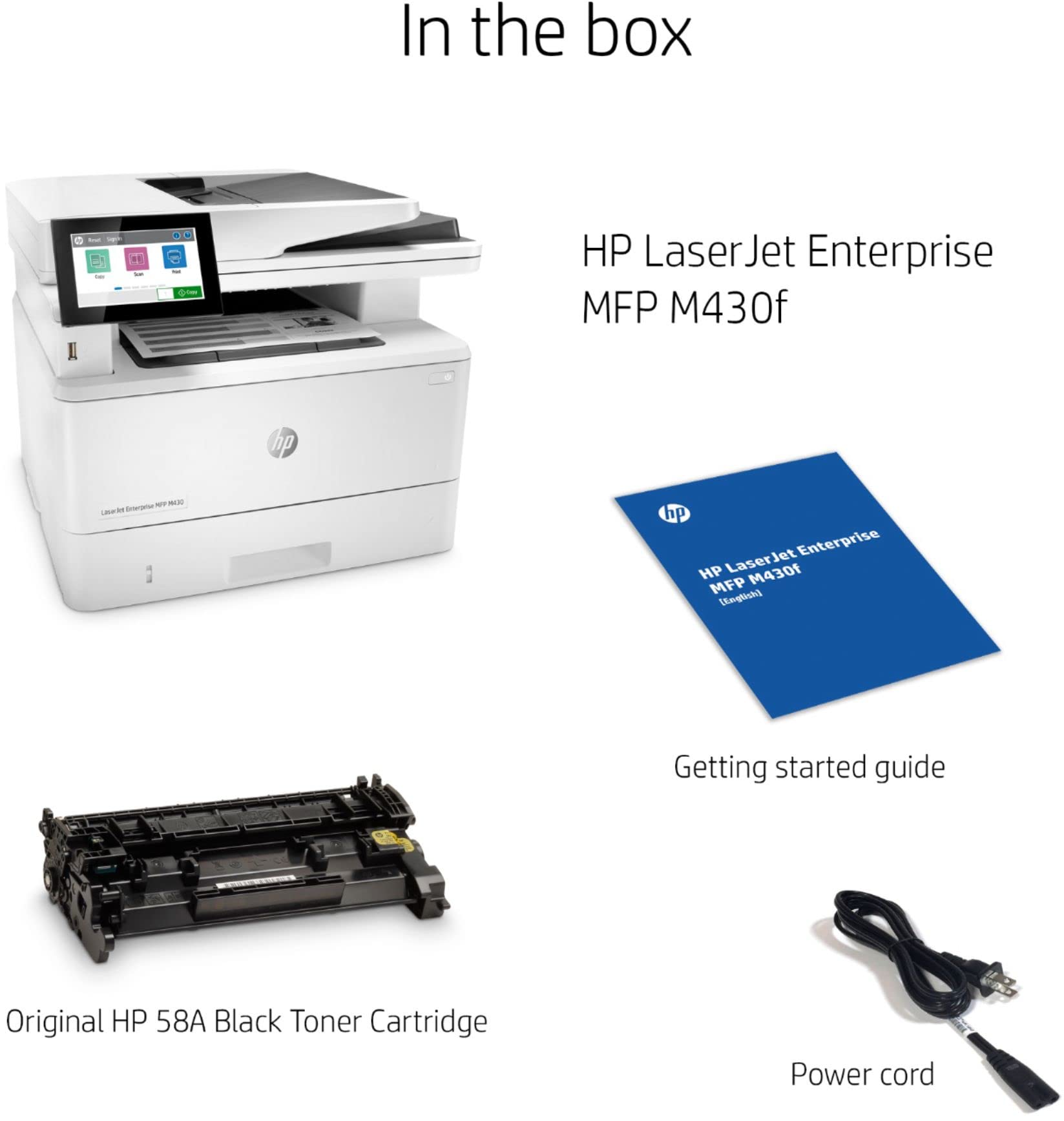 HP Laserjet Enterprise MFP M430f All-in-One Wired Monochrome Laser Printer, White - Print Scan Copy Fax - 4.3" LCD, 40 ppm, Auto Duplex Printing, 50-Sheet ADF, Ethernet (Renewed)