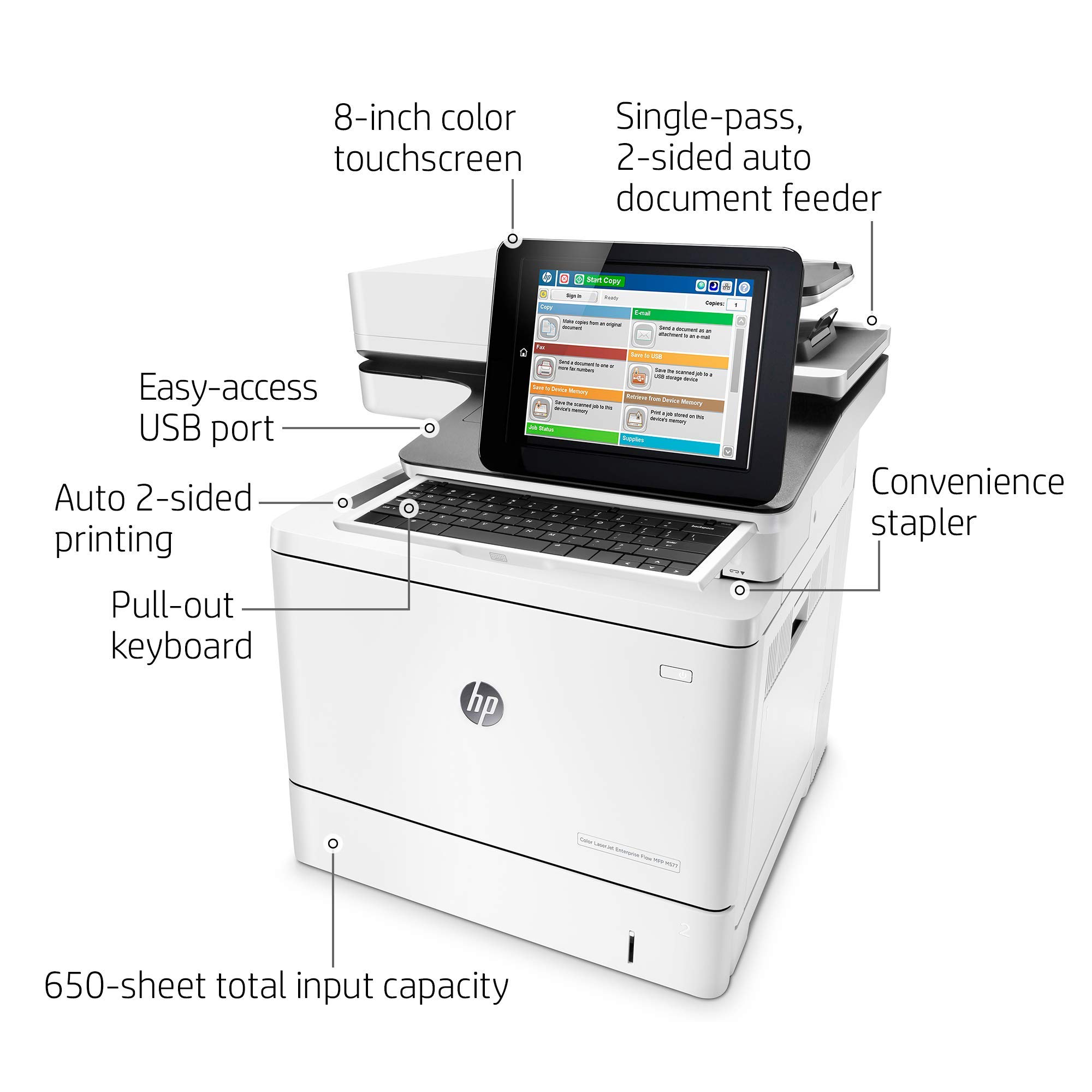 Renewed HP Color LaserJet Enterprise MFP M577c print copy scan fax B5L54A Advanced workflow features USB Network duplex With 90 Days Warranty