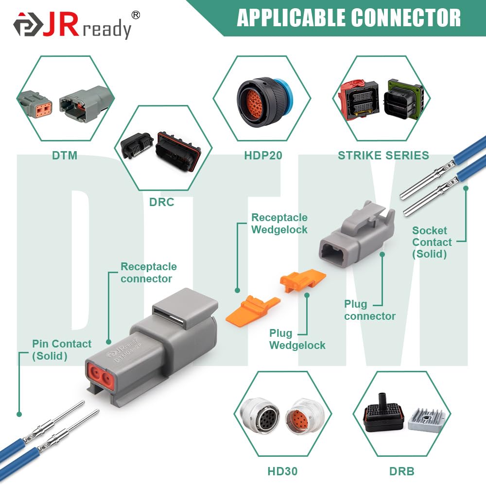 JRready Deutsch Connector Pins and Sockets Solid Contacts Size 20 - ST6282 20Pair Male Pins 0460-202-20141/ Female Pins 0462-201-20141, DTM Connector Terminals Wire Size 20-22AWG