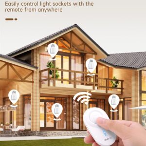 Remote Control Light Socket E26/E27 Bulb Base Holder, Wireless Light Switch for Pull Chain Light Fixtures, 300FT RF Range, No Wiring Wireless Light Switch for 500W Light Fixtures