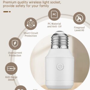 Remote Control Light Socket E26/E27 Bulb Base Holder, Wireless Light Switch for Pull Chain Light Fixtures, 300FT RF Range, No Wiring Wireless Light Switch for 500W Light Fixtures