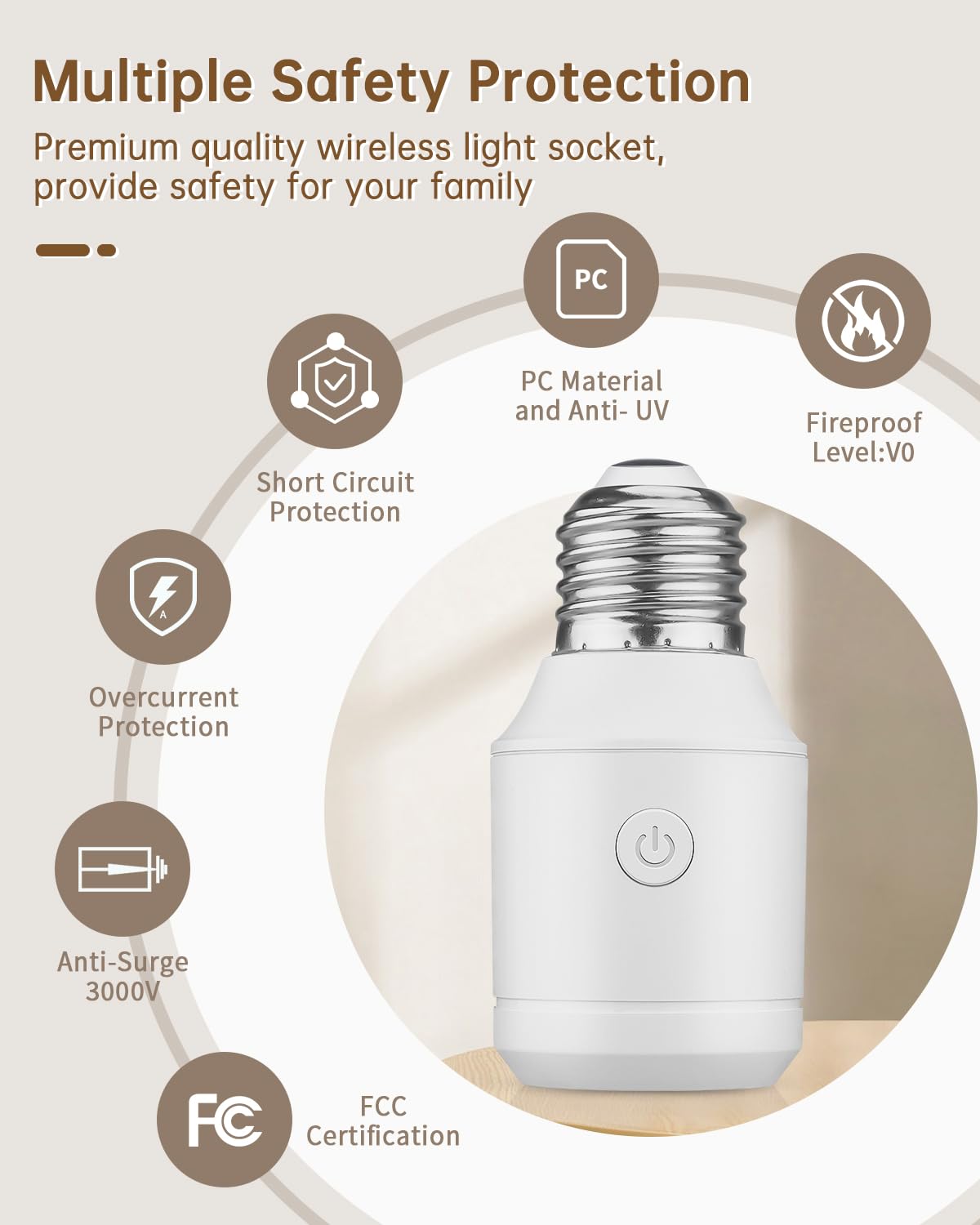 Remote Control Light Socket E26/E27 Bulb Base Holder, Wireless Light Switch for Pull Chain Light Fixtures, 300FT RF Range, No Wiring Wireless Light Switch for 500W Light Fixtures