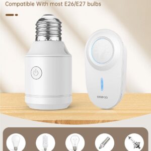 Remote Control Light Socket E26/E27 Bulb Base Holder, Wireless Light Switch for Pull Chain Light Fixtures, 300FT RF Range, No Wiring Wireless Light Switch for 500W Light Fixtures