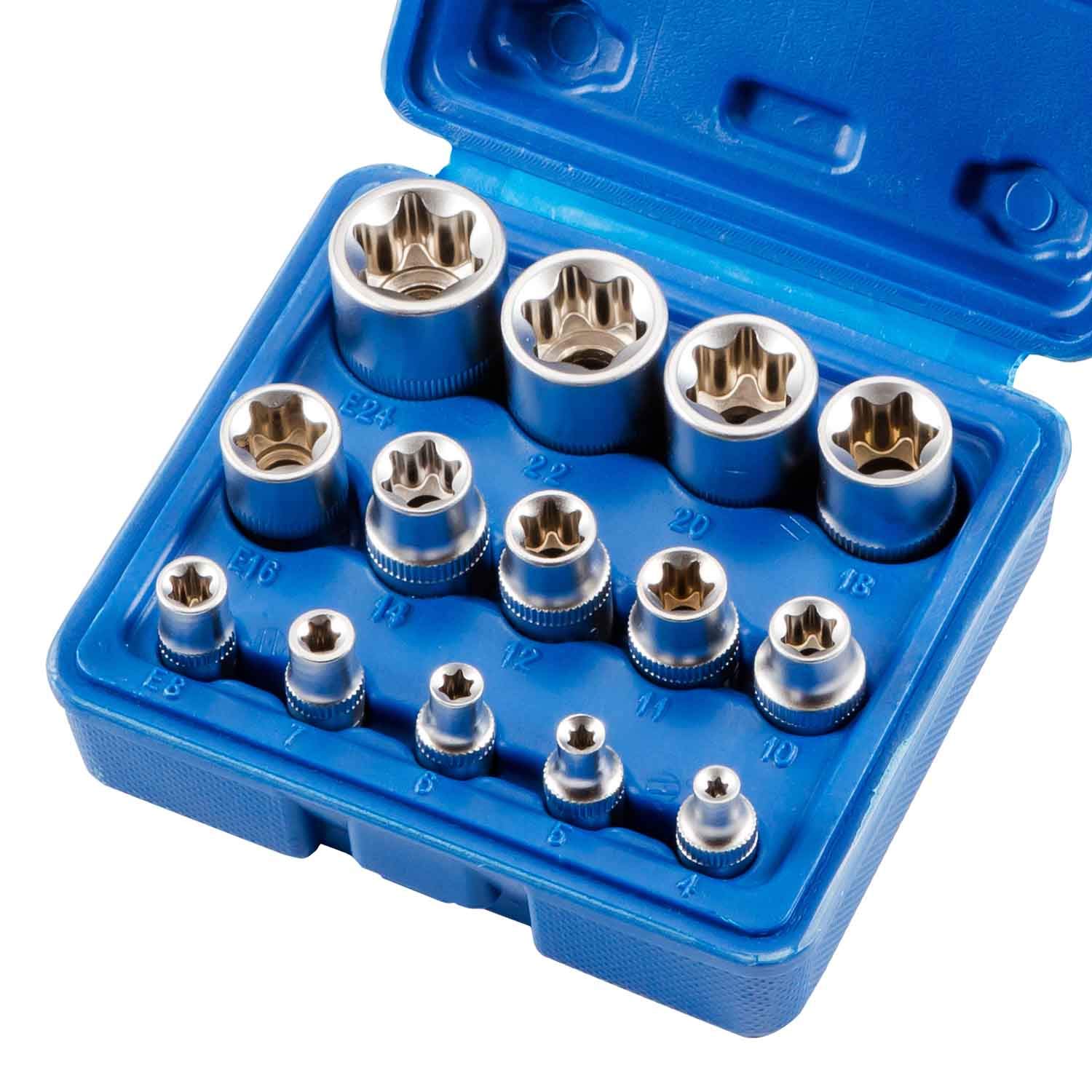 Female E Torx Socket Set 3/8 1/2 1/4 Drive E4 - E24 External Torque Star Socket Kit 14pcs