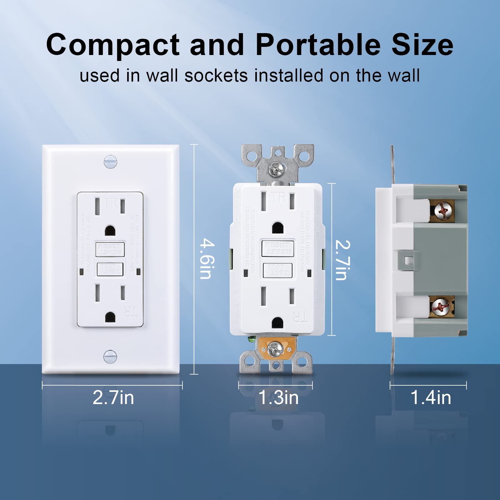 3GRACE 15 Amp GFCI Outlet, Tamper-Resistant GFI Receptacle with LED Indicator, Self-Test Ground Fault Circuit Interrupter, Decorator Wall Plates and Screws Included, UL Listed, White (10 Pack)