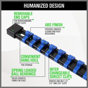 SWANLAKE Organizer Socket Holder, 6PCS 1/4-Inch x 32 Clips, 3/8-Inch x 30 Clips, 1/2-Inch x 24 Clips, Premium Quality Socket Clip Rail Holder (6PC)