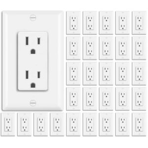 BESTTEN 30 Pack 15 Amp Decorator Receptacle Outlet, Decor Standard Electrical Wall Outlet, Residential and Commercial Use, 15A/125V/1875W, Wallplate Included, UL Listed, White