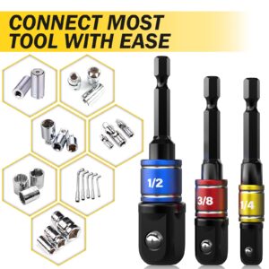 Tools Impact Socket Adapter Set: 1/4" 3/8" 1/2" Impact Driver Bit Set Hand Power Wrench Ratchet Drill Adapter Driver Bit Hex Nut With Holder, Cool Stuff Gadgets for Men Him Dad Birthday Gifts Ideas