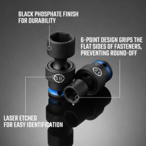 DURATECH 3/8" Drive Impact Universal Joint Socket Set, Swivel Socket Set, 16-Piece, Metric, 8-24MM, Cr-Mo Steel, Organized in EVA Foam Organizer