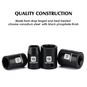 MIXPOWER 13 Pieces 3/8-Inch Drive Shallow Impact Socket Set, 7mm to 19mm, CR-V, Metric, 6 Point, Shallow, 13 Pieces 3/8" Dr. Socket