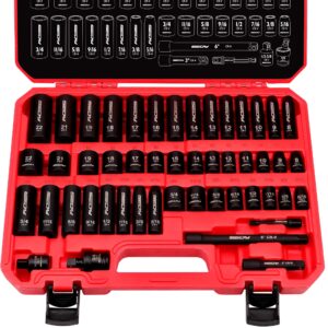 49-Piece SAE and Metric Impact Socket Set with Extension Bars - For High Durability Impact Wrench