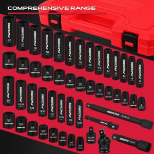 49-Piece SAE and Metric Impact Socket Set with Extension Bars - For High Durability Impact Wrench