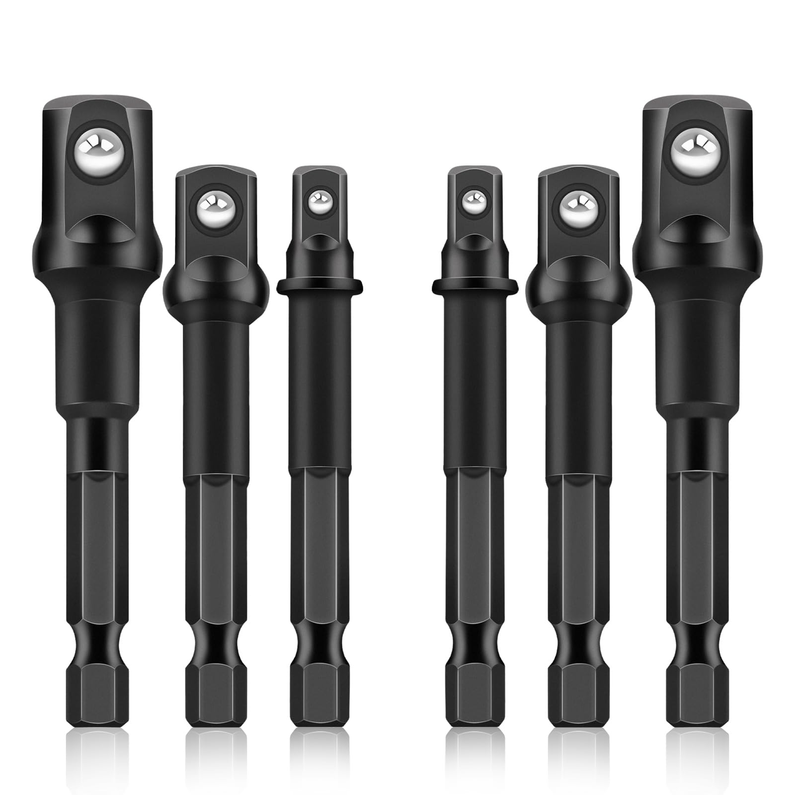 6PCS Impact Grade Socket Adapter Set, 1/4", 3/8", 1/2" Drive Drill Socket Adapter, Premium Cr-V Socket Driver Adaptor, Hex Shank Driver Socket Adapter for Cordless Drill, Screwdriver, Power Drill