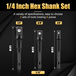 6PCS Impact Grade Socket Adapter Set, 1/4", 3/8", 1/2" Drive Drill Socket Adapter, Premium Cr-V Socket Driver Adaptor, Hex Shank Driver Socket Adapter for Cordless Drill, Screwdriver, Power Drill