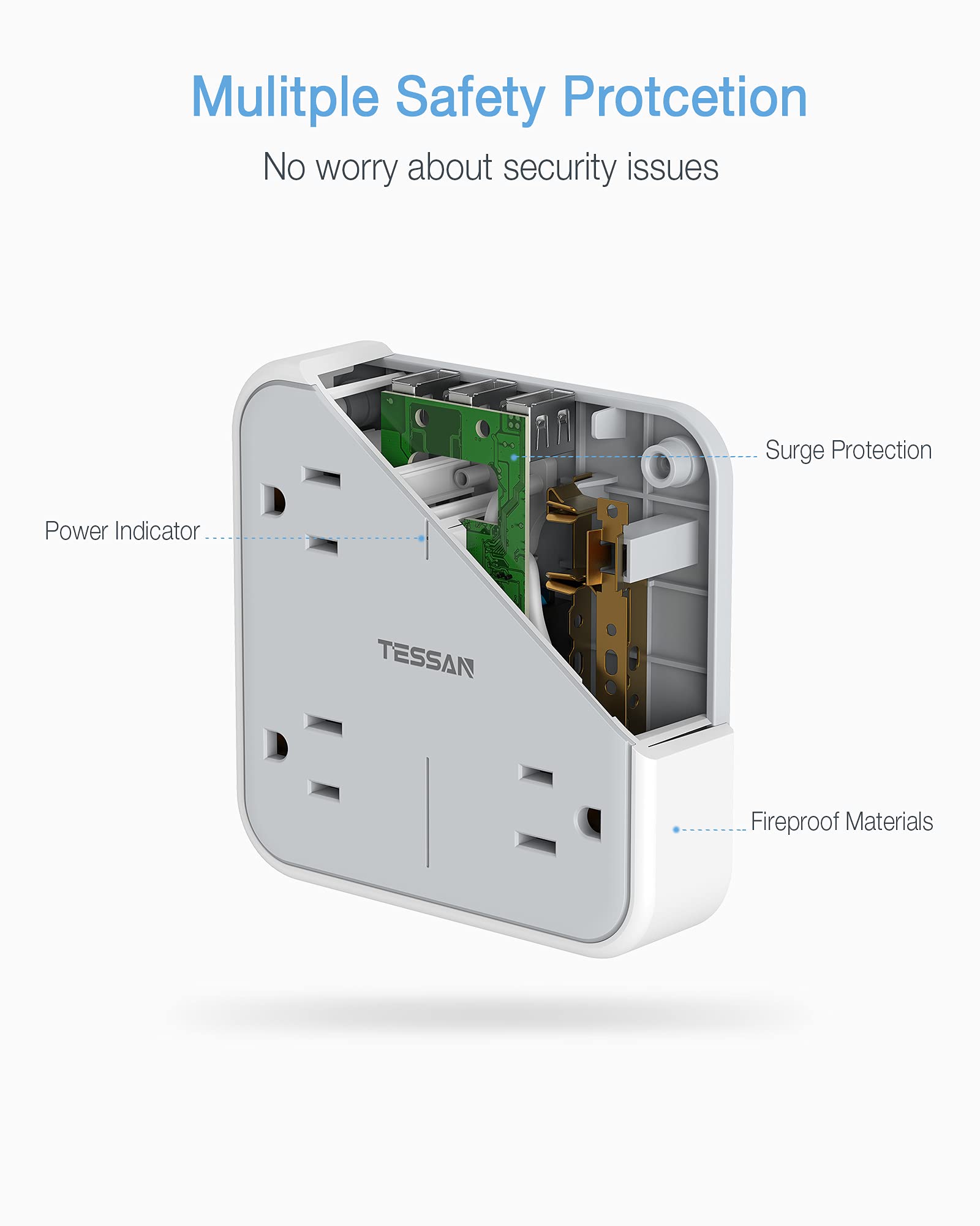 Multi Plug Outlet Extender with USB, TESSAN Surge Protector Splitter 3 USB Wall Charger, Multiple Expander for Travel, Home, College Dorm Room