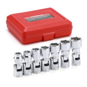 casoman 3/8" drive universal joint socket set, 7 piece flex socket set, 6-point, cr-v, sae，3/8" to 3/4", cr-v, 360 degree rotation