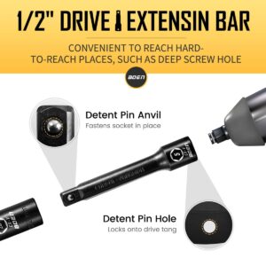 boen 1/2" Drive Impact Socket Set, 33 Piece Deep & Shallow Metric Socket Set 8mm to 22mm, Includes 5", 10" Extension Bars, Universal Joint, 6 Point Design, Cr-V Steel, Meets ANSI Standards