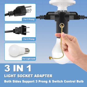 2 PCS Light Socket to Plug Adapter, Both Sides Sockets Support 3 Prong Light Socket Outlet Adapter, Light Bulb Outlet Socket Adapter with Switch Control, E26 E27 Light Bulb Socket Adapter - Black