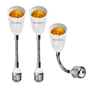 light socket extender [2-pack], 360 degree adjustable flexing neck, 19 cm/7.5 inch extension adapter, compatible with all e26/e27 of bulbs screw base, pbt fireproof material, white