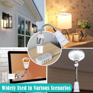 Light Socket Extender [2-Pack], 360 Degree Adjustable Flexing Neck, 19 CM/7.5 Inch Extension Adapter, Compatible with All E26/E27 of Bulbs Screw Base, PBT Fireproof Material, White