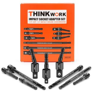 thinkwork impact socket adapter set, 1/4" 3/8" 1/2" drill socket adapter, 1/4" hex shank impact driver socket adapter for cordless drill, impact driver, power drill, impact drill, 9-piece