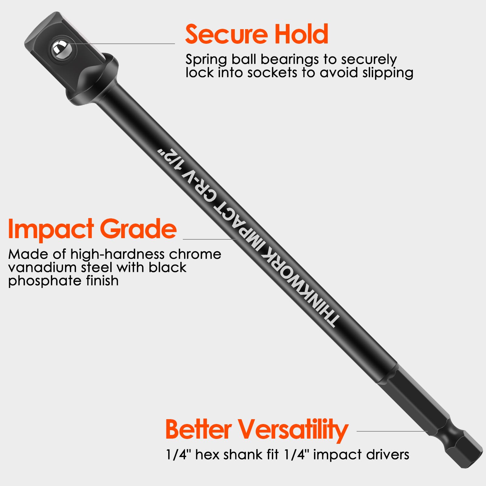 THINKWORK Impact Socket Adapter Set, 1/4" 3/8" 1/2" Drill Socket Adapter, 1/4" Hex Shank Impact Driver Socket Adapter for Cordless Drill, Impact Driver, Power Drill, Impact Drill, 9-Piece