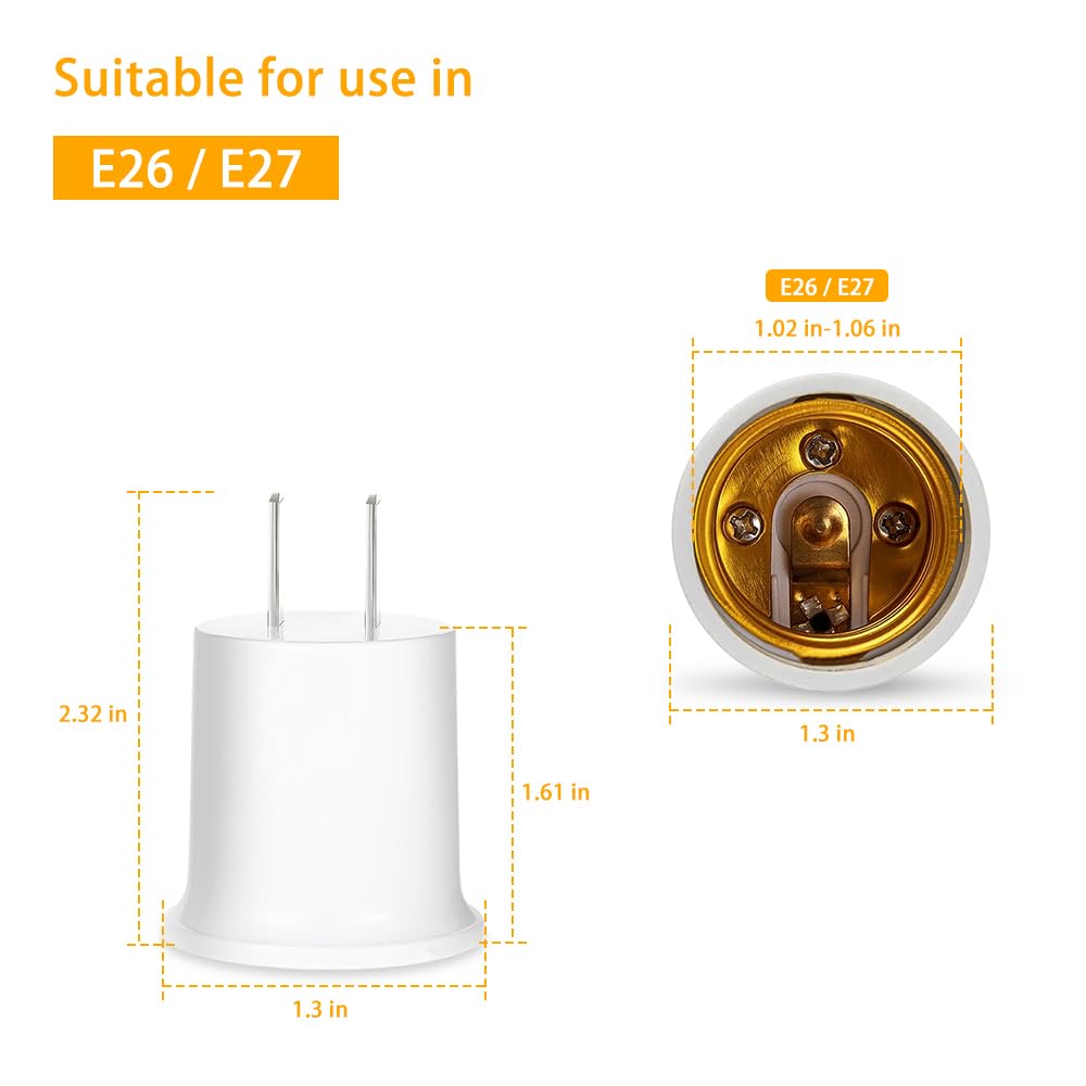 （4PACK） E26/e27 Socket Adapter Converts Outlet to Lamp Socket, 660 Watt, 125 Volt,AC Plug to E26 Two Outlet Light Socket Adapter,white1