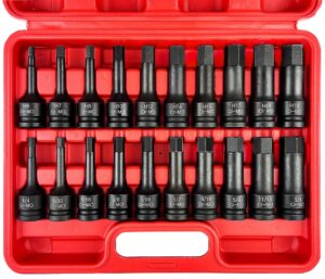 wett 1/2" drive master impact hex bit set, 20 piece hex driver socket set, allen bit socket set, cr-mo steel, sae & metric, (1/4" - 3/4", 6-19mm)