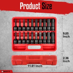 WETT 1/2" Drive Master Impact Hex Bit Set, 20 Piece Hex Driver Socket Set, Allen Bit Socket Set, Cr-Mo Steel, SAE & Metric, (1/4" - 3/4", 6-19mm)