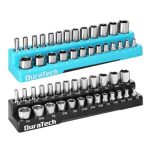 duratech magnetic socket organizer set, 1/4" drive sae&metric socket holders socket trays for tool box and tool cart, hold 52 pieces standard&deep size sockets (sockets not included)