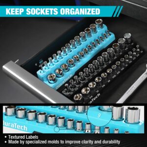 DURATECH Magnetic Socket Organizer Set, 1/4" Drive SAE&Metric Socket Holders Socket Trays for Tool Box and Tool Cart, Hold 52 Pieces Standard&Deep Size Sockets (Sockets Not Included)