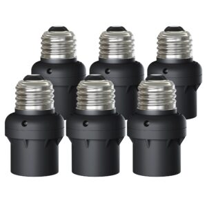 dewenwils light sensor socket, e26 e27 dusk to dawn sensor socket, light bulb socket for light fixtures, compatible with incandescent/cfl/led/halogen bulbs, 6 pack, black