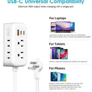 30W Power Strip USB C,5ft Black Extension Cord with USB C Ports, Small Portable Power Strip for Travel Home, Flat Plug 4 Outlet 3 USB Ports PD Fast Charging Cruise Power Strip Cruise Approved