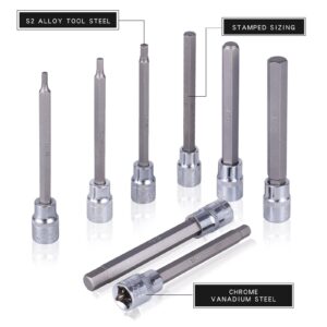 20PCS Extra Long Hex Bit Socket Set 3/8 Inch Drive | Standard SAE & Metric (1/8-Inch - 3/8-Inch, 3-12mm) | S2 Alloy Steel Allen Bits | Heavy Duty Cr-V Sockets Set