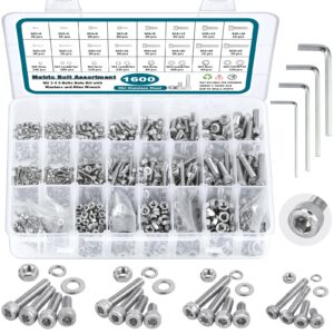 SATANTECH 1600Pcs Metric Screw Assortment,M2 M3 M4 M5 Metric Bolt Assortment,304 Stainless Steel Metric Machine Screws,Hex Socket Head Cap Screws Nuts and Bolts Assortment Kit with Flat & Lock Washers