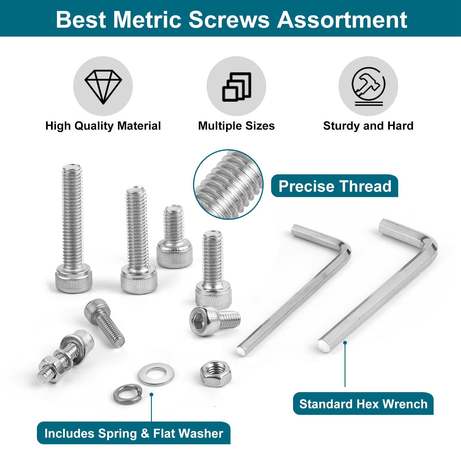 SATANTECH 1600Pcs Metric Screw Assortment,M2 M3 M4 M5 Metric Bolt Assortment,304 Stainless Steel Metric Machine Screws,Hex Socket Head Cap Screws Nuts and Bolts Assortment Kit with Flat & Lock Washers