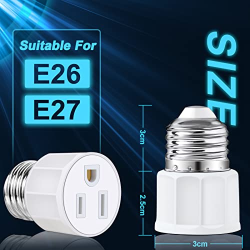 3 Prong Light Socket to Plug Adapter - E26 E27 Light Socket to Plug Adapter - Polarized Light Bulb Plug Adapter, 2/3 Prong Outlet Socket Splitter Convert for Garage Porch Camera (2, White)