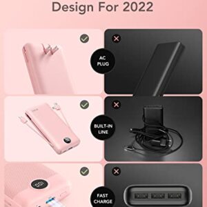 VRURC Portable Charger 20000mAh, Fast Charging Power Bank USB C,4 Output 2 Input Charging Bank Equipped with LED Display,Built-in Wall Plug and Cables,Cell Phone Replacement Battery for Smart Devices