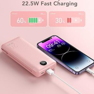 VRURC Portable Charger 20000mAh, Fast Charging Power Bank USB C,4 Output 2 Input Charging Bank Equipped with LED Display,Built-in Wall Plug and Cables,Cell Phone Replacement Battery for Smart Devices