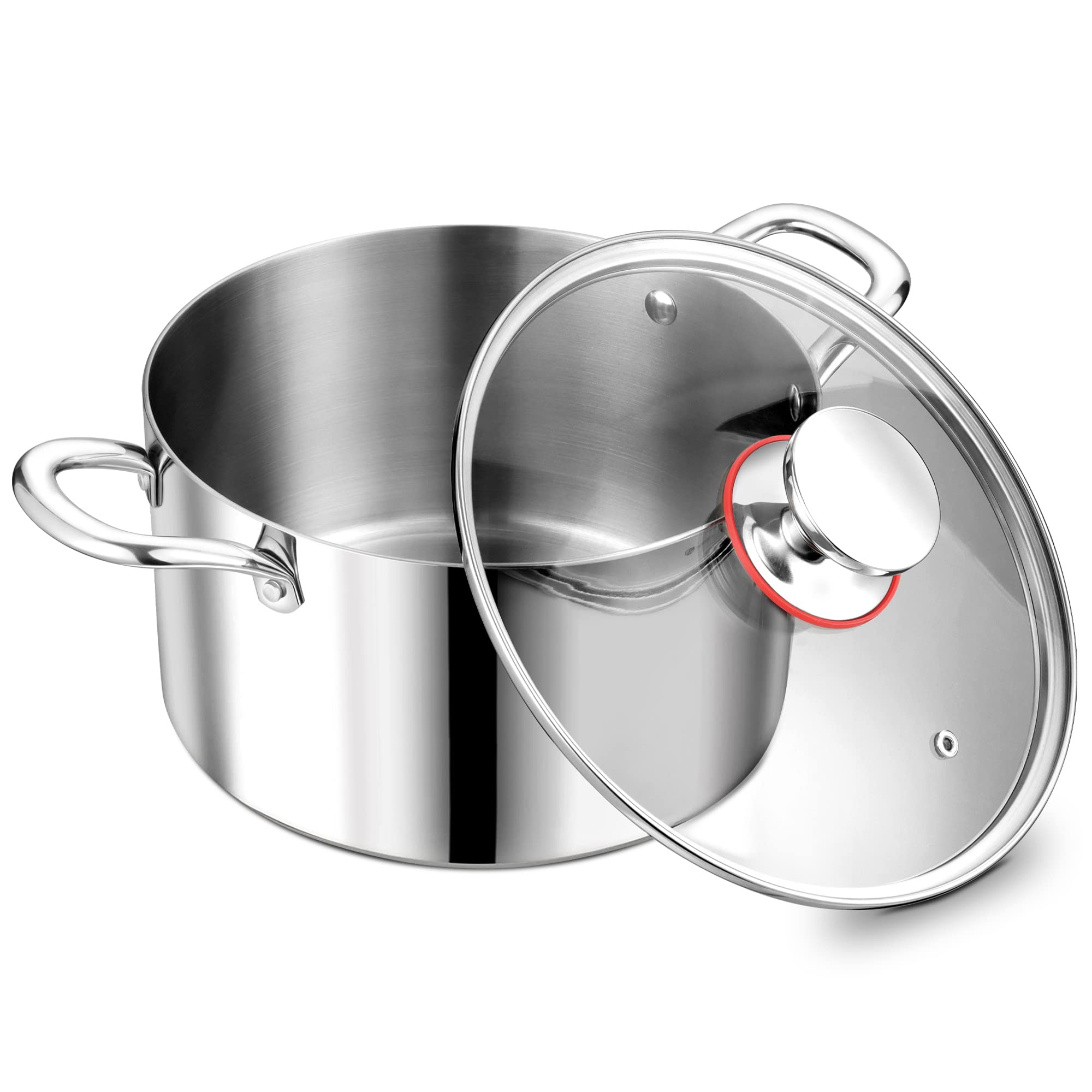 P&P CHEF Tri-Ply Stainless Steel Stockpot (5 QT), Large Stock pot with Visible Lid for Soup Pasta Vegetable, Induction Cooking Pot for All Stoves, Heavy-Duty Pot with Double Handle, Dishwasher Safe