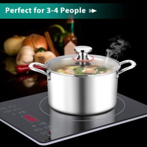 E-far 4 Quart Stock Pot, Tri-Ply Stainless Steel Cooking Pot with Glass Lid and Riveted Handles, Metal Pasta Soup Pot for Induction Ceramic Electric Gas Stoves, Heavy Duty & Dishwasher Safe