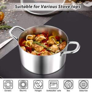 E-far 4 Quart Stock Pot, Tri-Ply Stainless Steel Cooking Pot with Glass Lid and Riveted Handles, Metal Pasta Soup Pot for Induction Ceramic Electric Gas Stoves, Heavy Duty & Dishwasher Safe