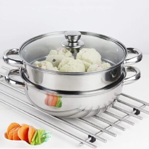 steamer pot stainless steel 2 tier - 28cm steamer pot w/glass lid food veg cooker pot cooking pan steaming pot dim sum cookware steamer for kitcken cooking tool