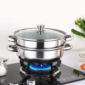 Steamer Pot Stainless Steel 2 Tier - 28cm Steamer Pot w/Glass Lid Food Veg Cooker Pot Cooking Pan Steaming Pot Dim Sum Cookware Steamer For Kitcken Cooking Tool